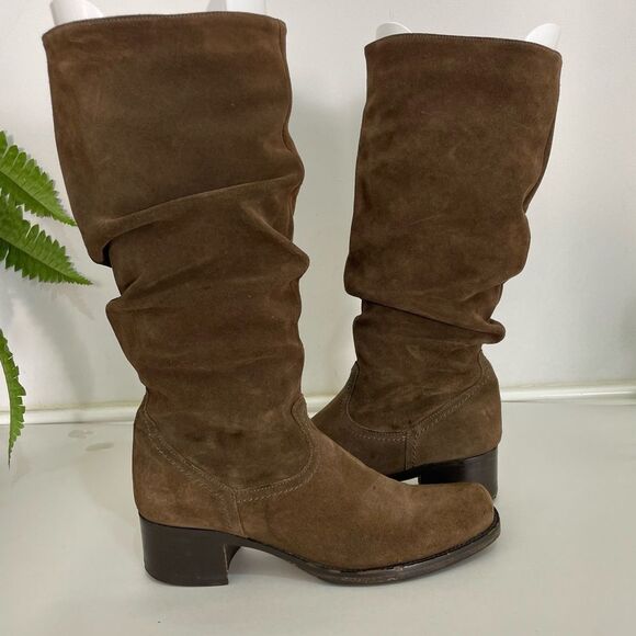 La Canadienne Suede Leather Slouchy Boots Size 6.5 Brown Fleece‎ Lined - Picture 1 of 13